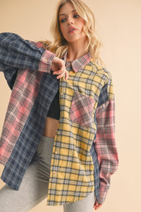 Aemi + Co Neela Pink & Blue Multi Color Plaid Flannel