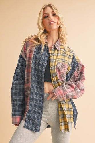 Aemi + Co Neela Pink & Blue Multi Color Plaid Flannel