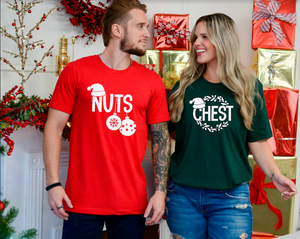 Holiday Humor Couples Unisex Chestnuts Tees Chest + Nuts T Shirts or Sweatshirts