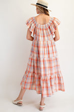 Easel Orange Plaid Printed Tiered Dress