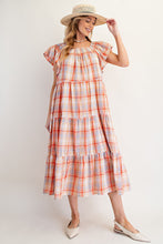Easel Orange Plaid Printed Tiered Dress