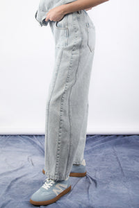 New In Light Blue Wide Leg Comfy Denim Jean Pants
