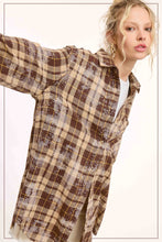 La Miel Butter Pecan Acid Washed Cut Edge Button Down Plaid Shirt