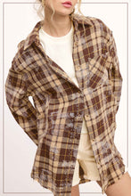 La Miel Butter Pecan Acid Washed Cut Edge Button Down Plaid Shirt