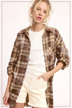 La Miel Butter Pecan Acid Washed Cut Edge Button Down Plaid Shirt