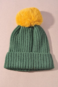 Solid Color Pom Pom Two Tone Beanie