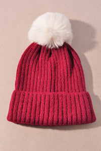 Solid Color Pom Pom Two Tone Beanie