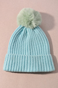 Solid Color Pom Pom Two Tone Beanie