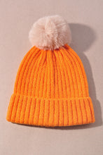 Solid Color Pom Pom Two Tone Beanie