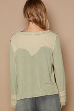 POL Sage Green Long sleeve contrast gauze strap detail top