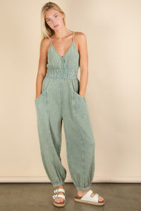 New In Sage Mineral Washed Cotton Gauze Casual Jumpsuit