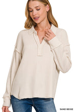 Sand Beige Zenana Exposed Seam Collared Long Sleeve Sweater