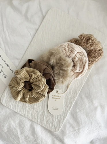 5 Velvet Teddy Soft Scrunchie Set