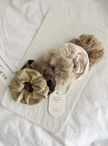5 Velvet Teddy Soft Scrunchie Set