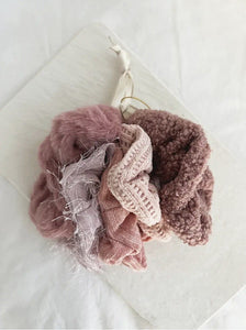 5 Velvet Teddy Soft Scrunchie Set