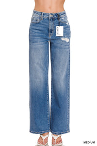 Zenana High Waist Straight Leg Medium Wash Denim Pants