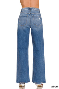 Zenana High Waist Straight Leg Medium Wash Denim Pants