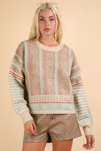 New In Sage Oversized Cozy Aztec Graphic Knit Sweater Top