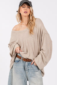 Sewn & Seen Taupe Mineral Washed Rib Loose Fit Top
