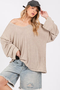 Sewn & Seen Taupe Mineral Washed Rib Loose Fit Top