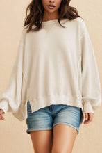 Off White Waffle Bishop Sleeve Split Oversized Sweatshirt