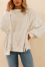 Off White Waffle Bishop Sleeve Split Oversized Sweatshirt