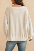 Off White Waffle Bishop Sleeve Split Oversized Sweatshirt