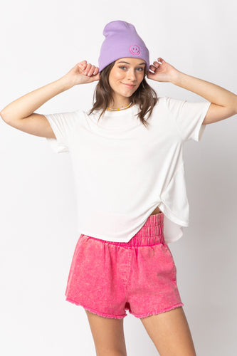 New In White Short Sleeve Twisted Hem Knit Top