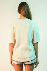 New In White Mineral Washed Oversized Ribbed Knit Casual Top