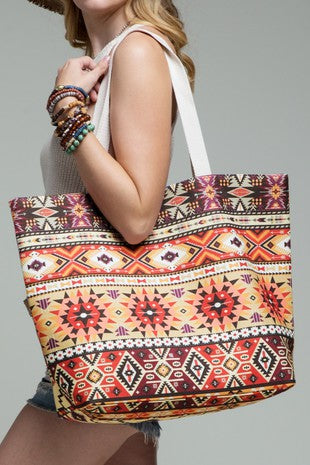 Ethnic rich color print with shoulder straps tote bag